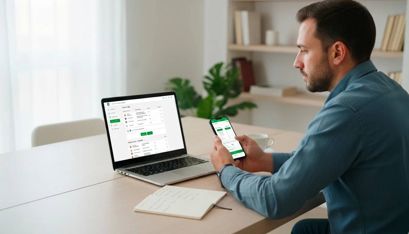 Persona che confronta siti di scommesse calcio su laptop e smartphone